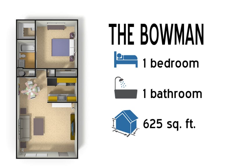 The Bowman: 1 bedroom - 1 bath - 625 sq ft