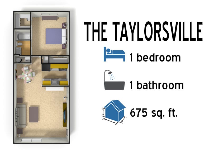 The Taylorsville: 1 bedroom - 1 bath - 675 sq ft