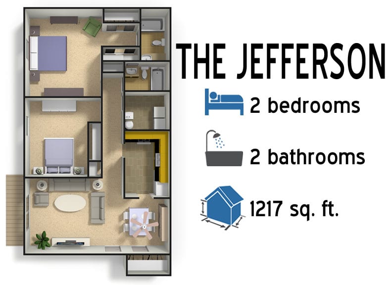 The Jefferson: 2 bedrooms - 2 baths - 1217 sq ft