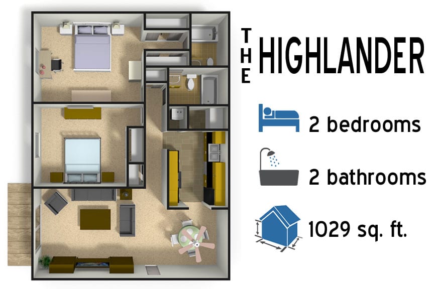 The Highlander: 2 bedroom - 2 bath -1029 sq ft